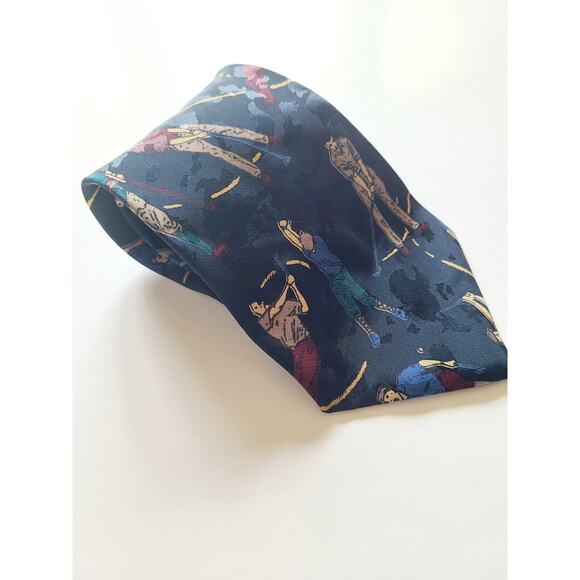 Gianno Golf Print Tie Mens Golf Tie Blue Golf Ball Clubs Tees Gloves - Picture 1 of 3
